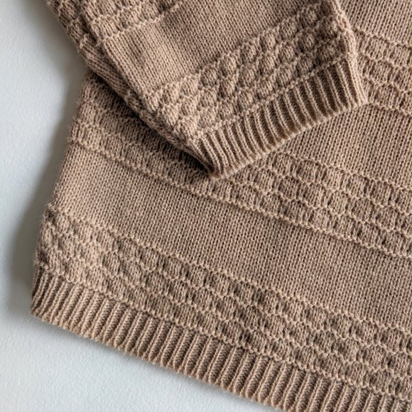 Twee Vintage Sweater Puffed Sleeves Boatneck Taupe 1970s 1980s Knit Grannycore - Picture 5 of 8